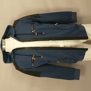 Balmain Paris Zipped Hoodie w Quilted Leather Shoulder Pads  Designer Streetwear